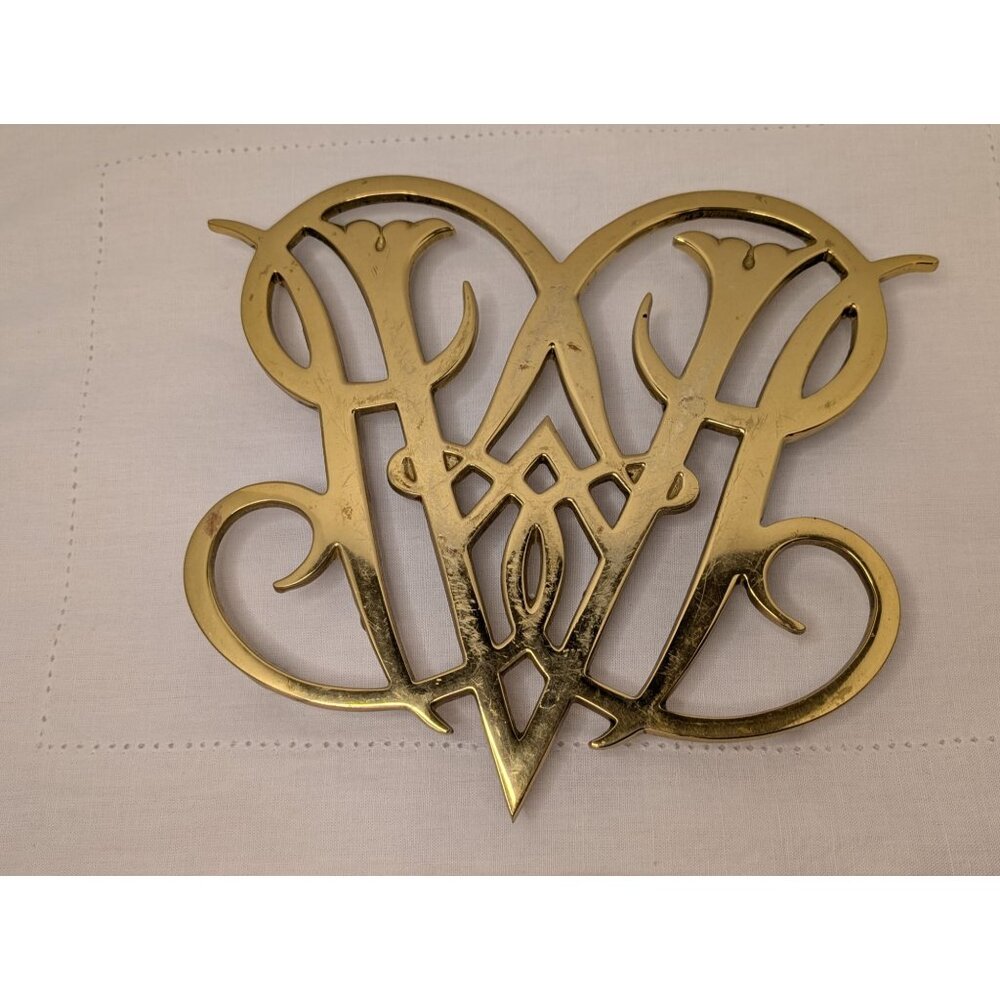 Vintage Williamsburg Brass Queen Anne Cypher Trivet or Wall Decor Copyright 1950